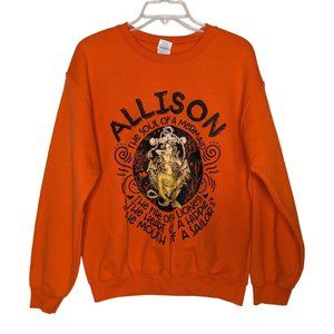 GILDAN Heavy Blend long sleeve Orange Black ALLISON Mermaid‎ Sweatshirt Size M